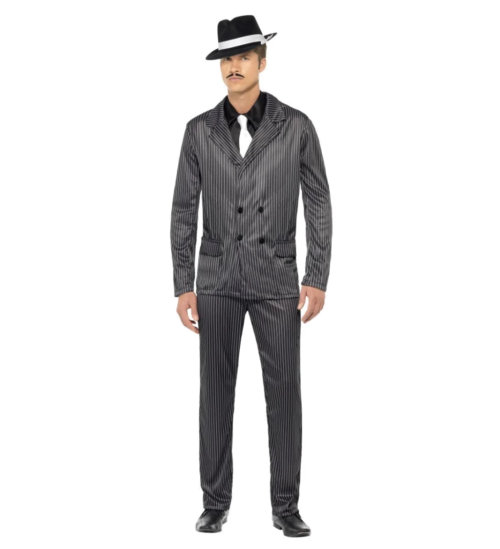 Kostým pro muže - Gangster šedý s pruhem