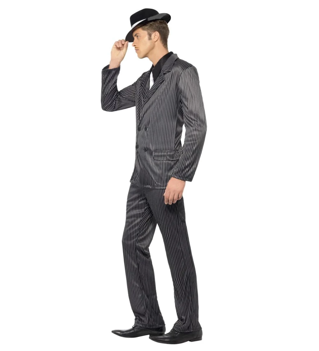 Kostým pro muže - Gangster šedý s pruhem