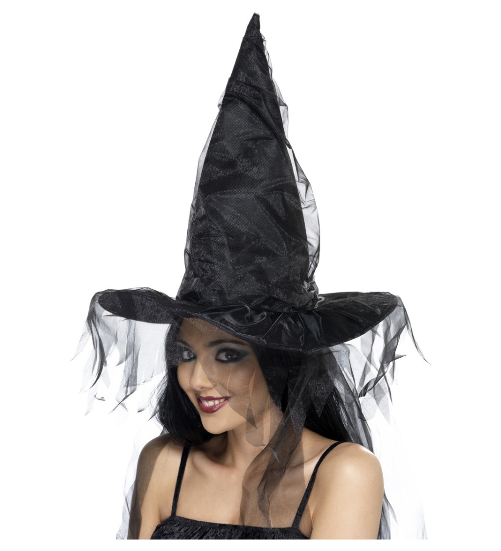 Čarodějnický klobouk - černý závoj