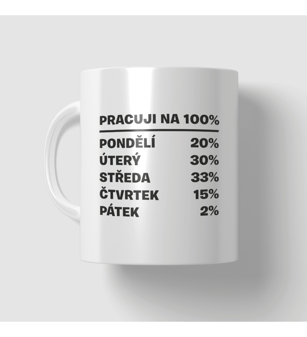 Hrnek s motivem pracuji na 100%