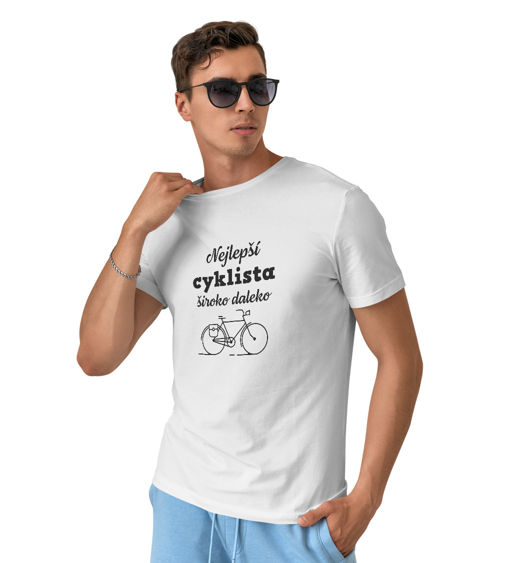 Pánské tričko bílé Nejlepší cyklista široko daleko