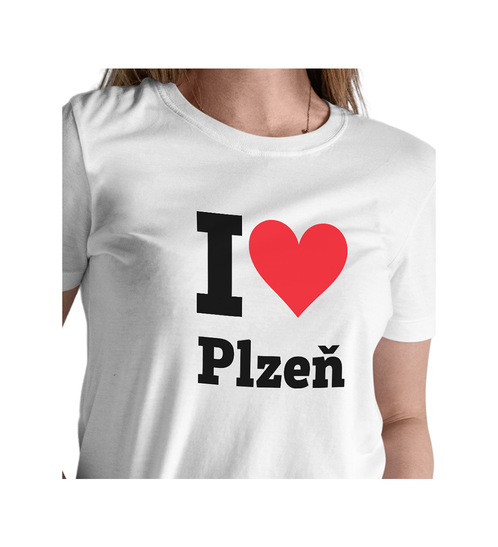 Dámské bílé triko I love Plzeň