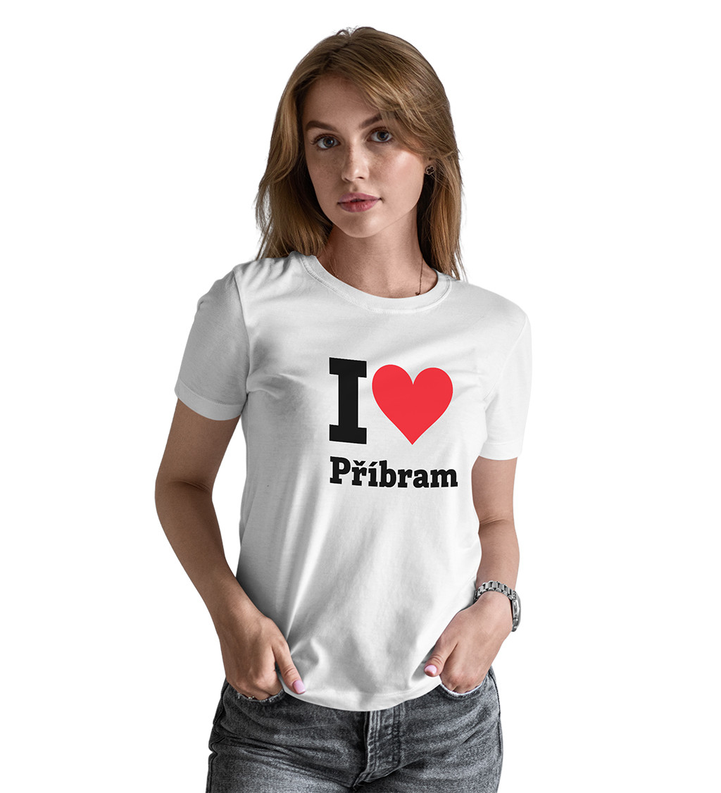 Dámské bílé triko I love Příbram