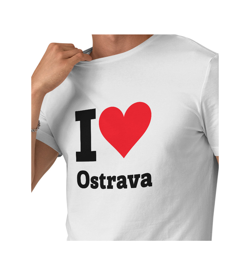 Pánské bílé triko I love Ostrava