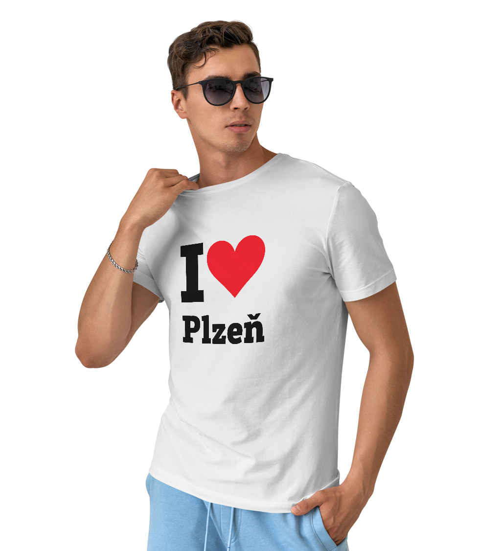 Pánské bílé triko I love Plzeň