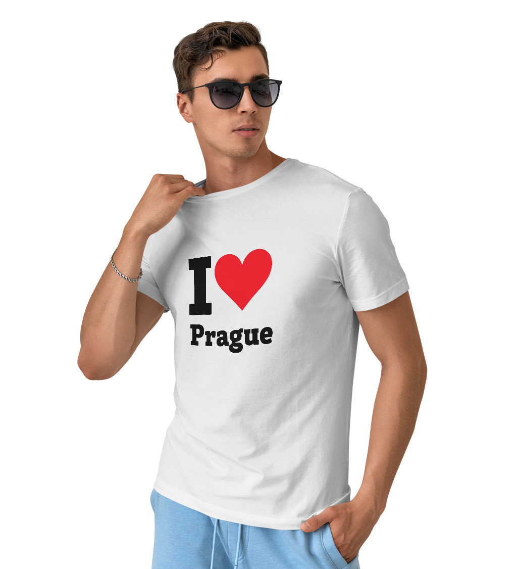 Pánské bílé triko I love Prague