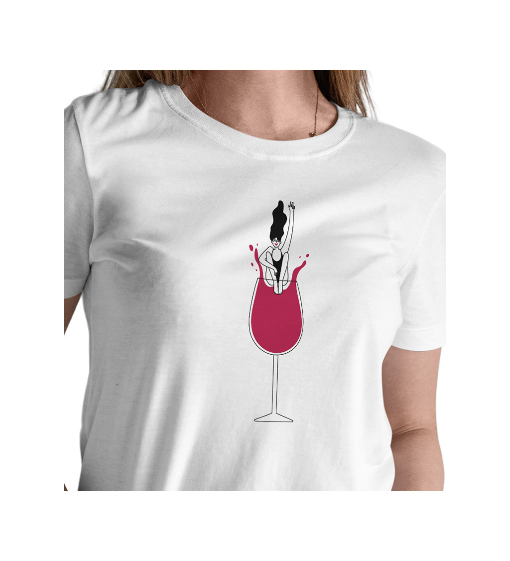 Dámské tričko bílé Sklenice vína skok