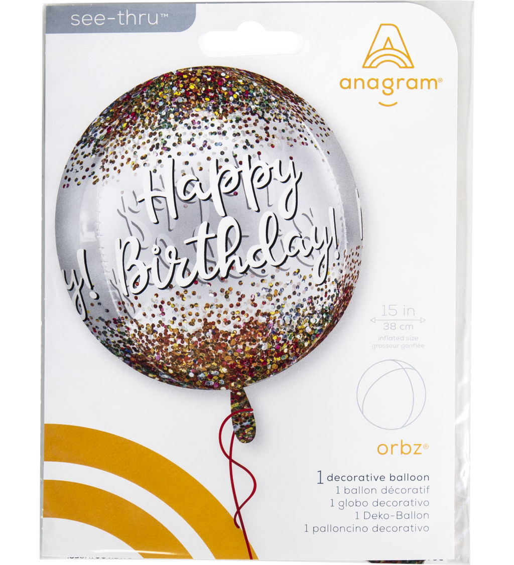 Balónek Happy Birthday konfety