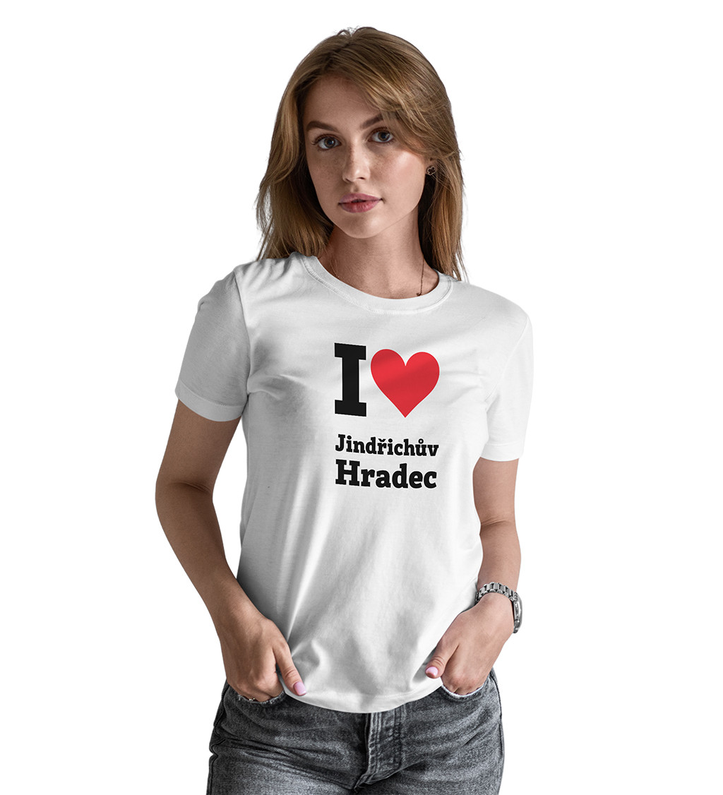 Dámské bílé triko I love Jindřichův Hradec