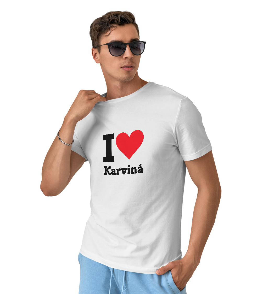 Pánské triko bílé I love Karviná