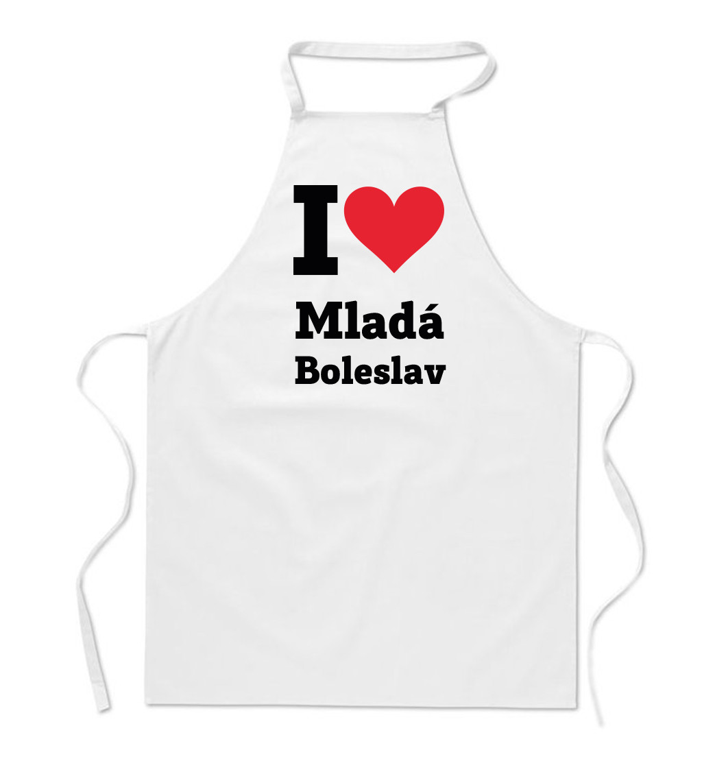 Zástěra bílá nápis - Mladá Boleslav