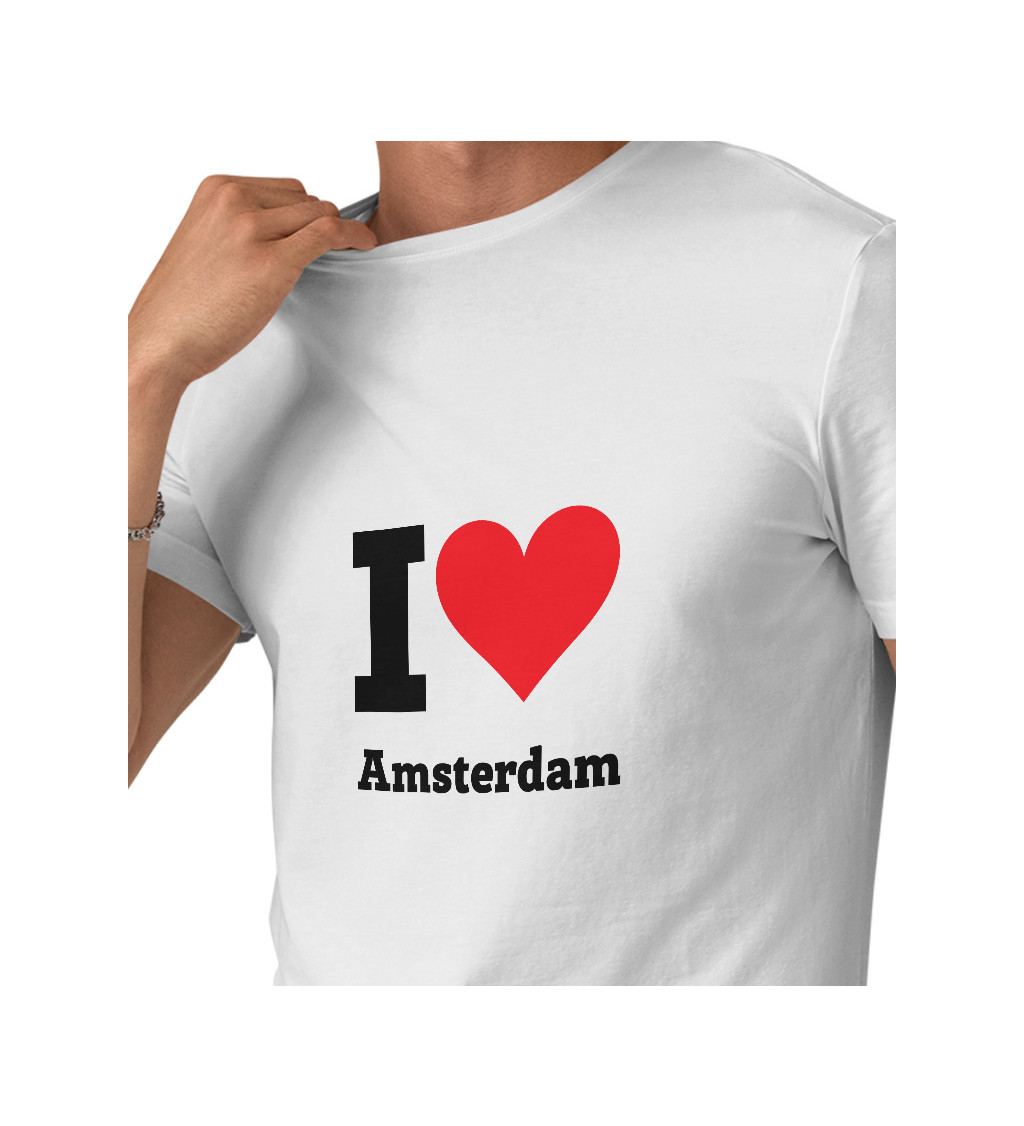 Pánské bílé triko - I love Amsterdam