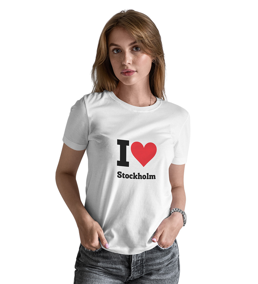 Dámské bílé triko I love Stockholm