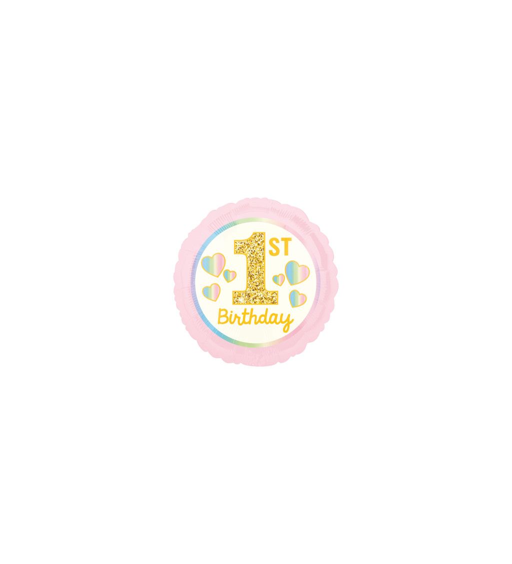 Fóliový růžový balónek - 1st Birthday