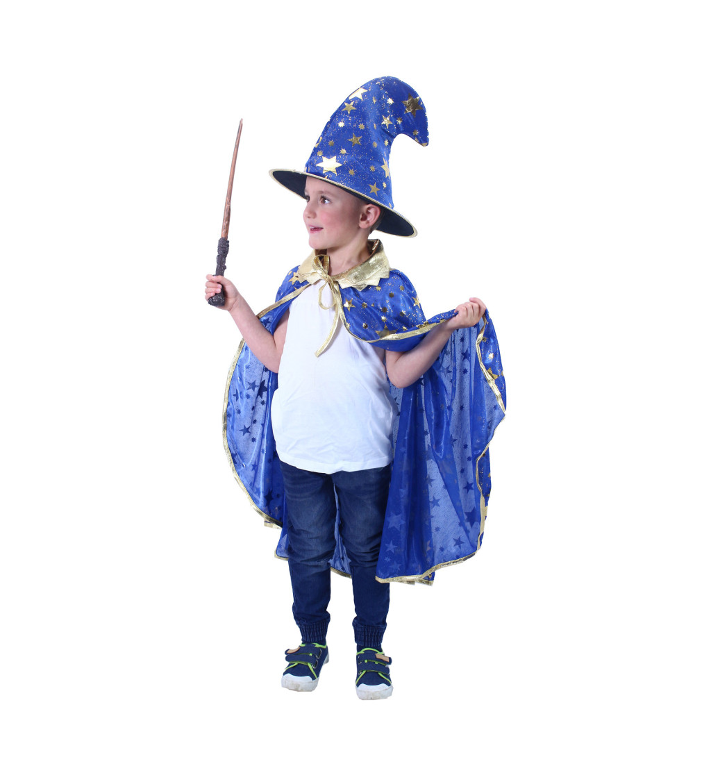 Čarodějnický modrý plášť s kloboukem