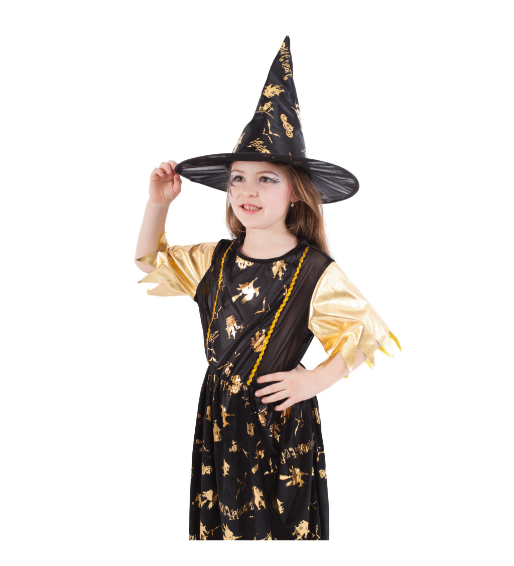 Dětský kostým černo-zlatá čarodějka