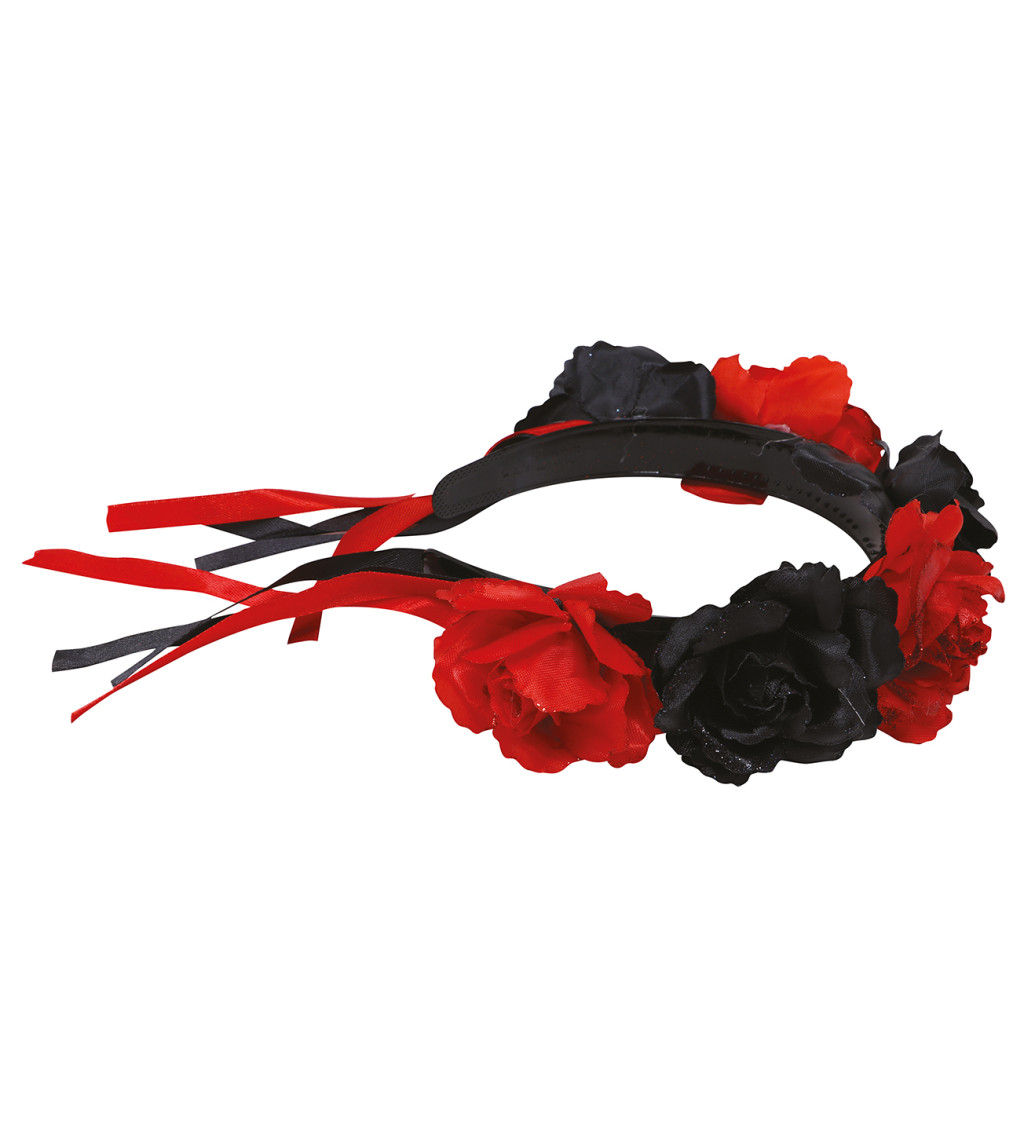 Červenočerná květinová tiara