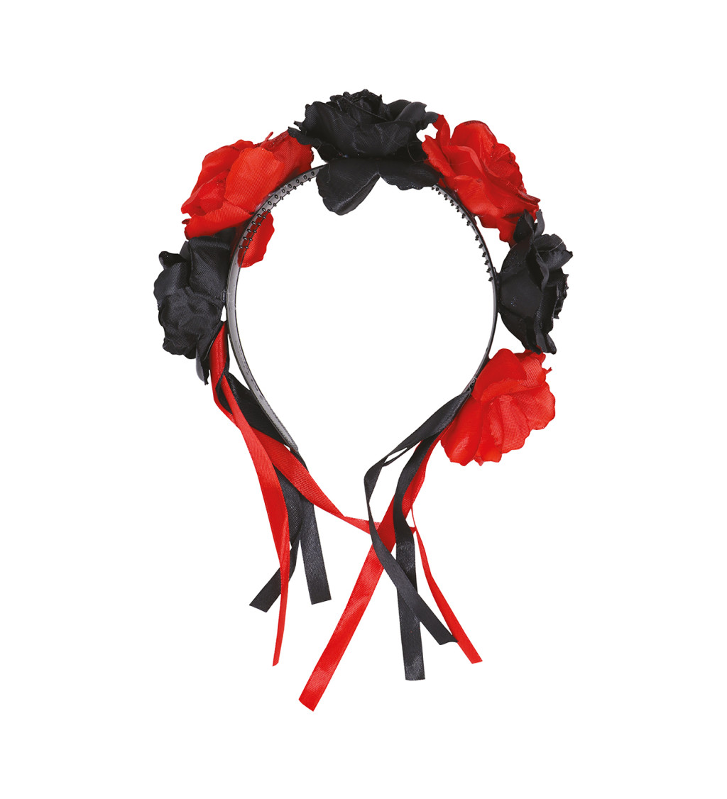 Červenočerná květinová tiara
