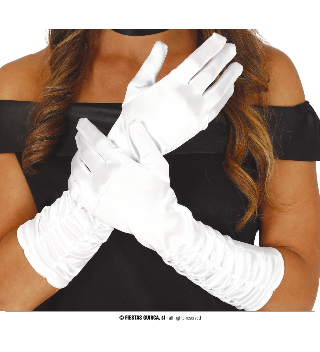 Bílé vrásčité rukavice, 40 cm