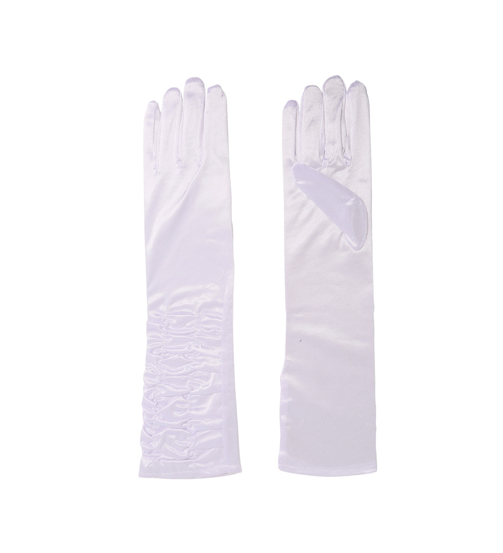Bílé vrásčité rukavice, 40 cm