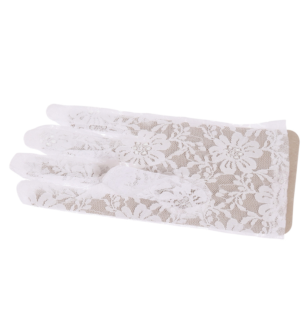 Bílé krajkované rukavičky, 22cm