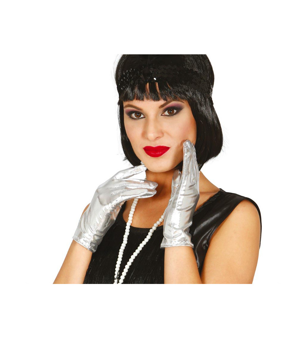 Krátké rukavice – stříbrné, 22cm