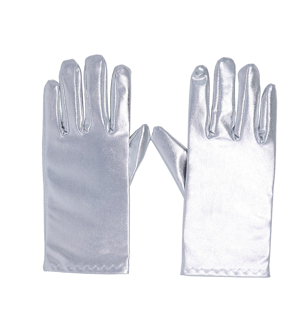 Krátké rukavice – stříbrné, 22cm