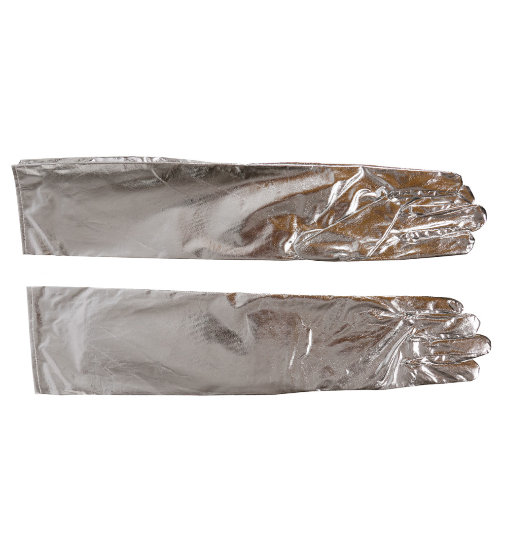 Dlouhé rukavice – stříbrné, 44cm
