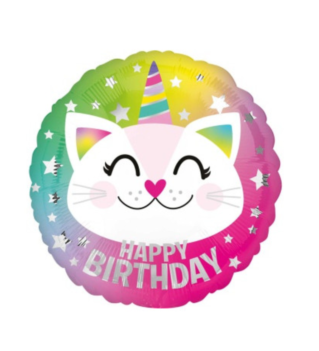 Fóliový balón- happy birthday kočka