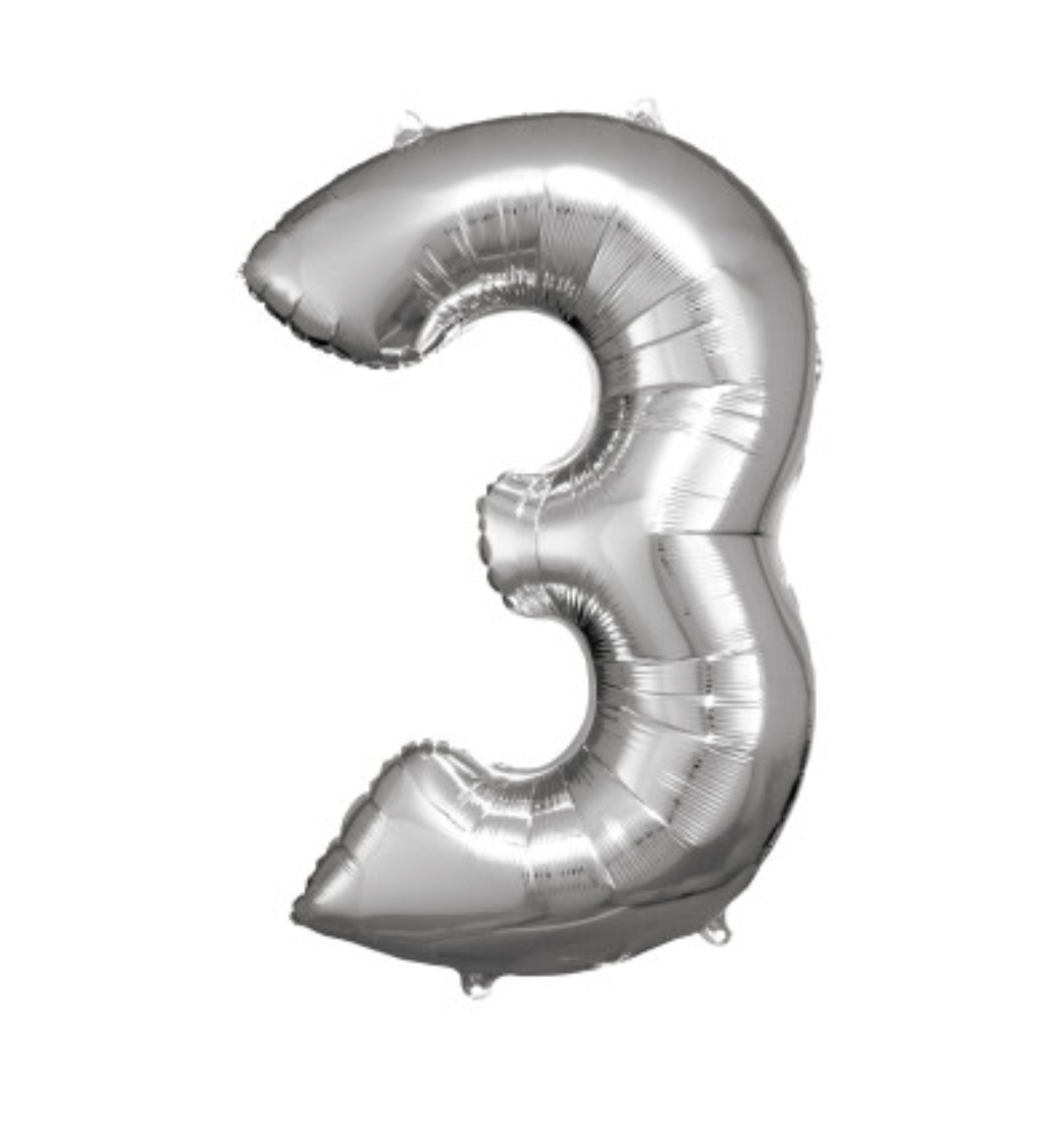 Velký stříbrný fóliový balónek "3"