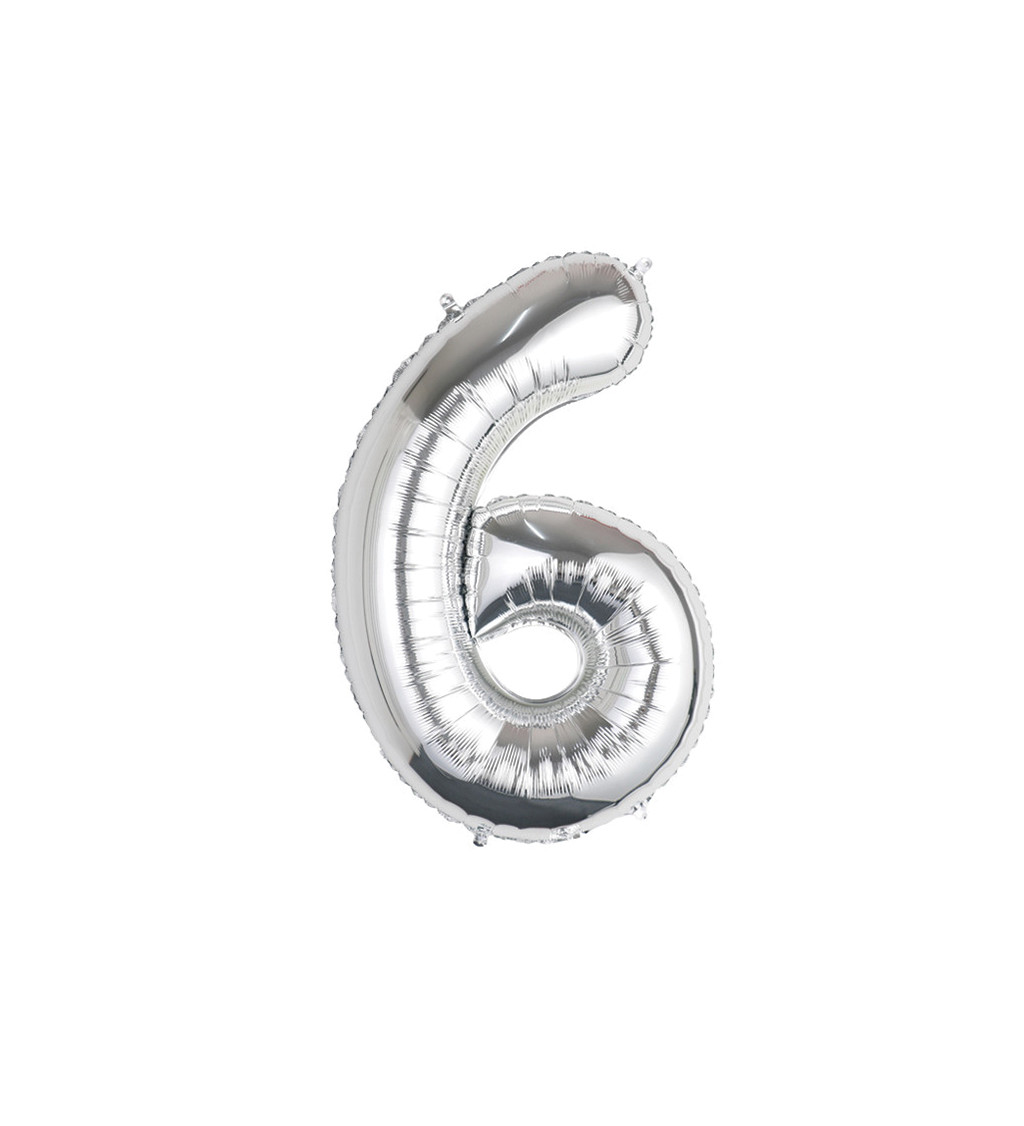 Fóliový balónek číslo 6 stříbrné