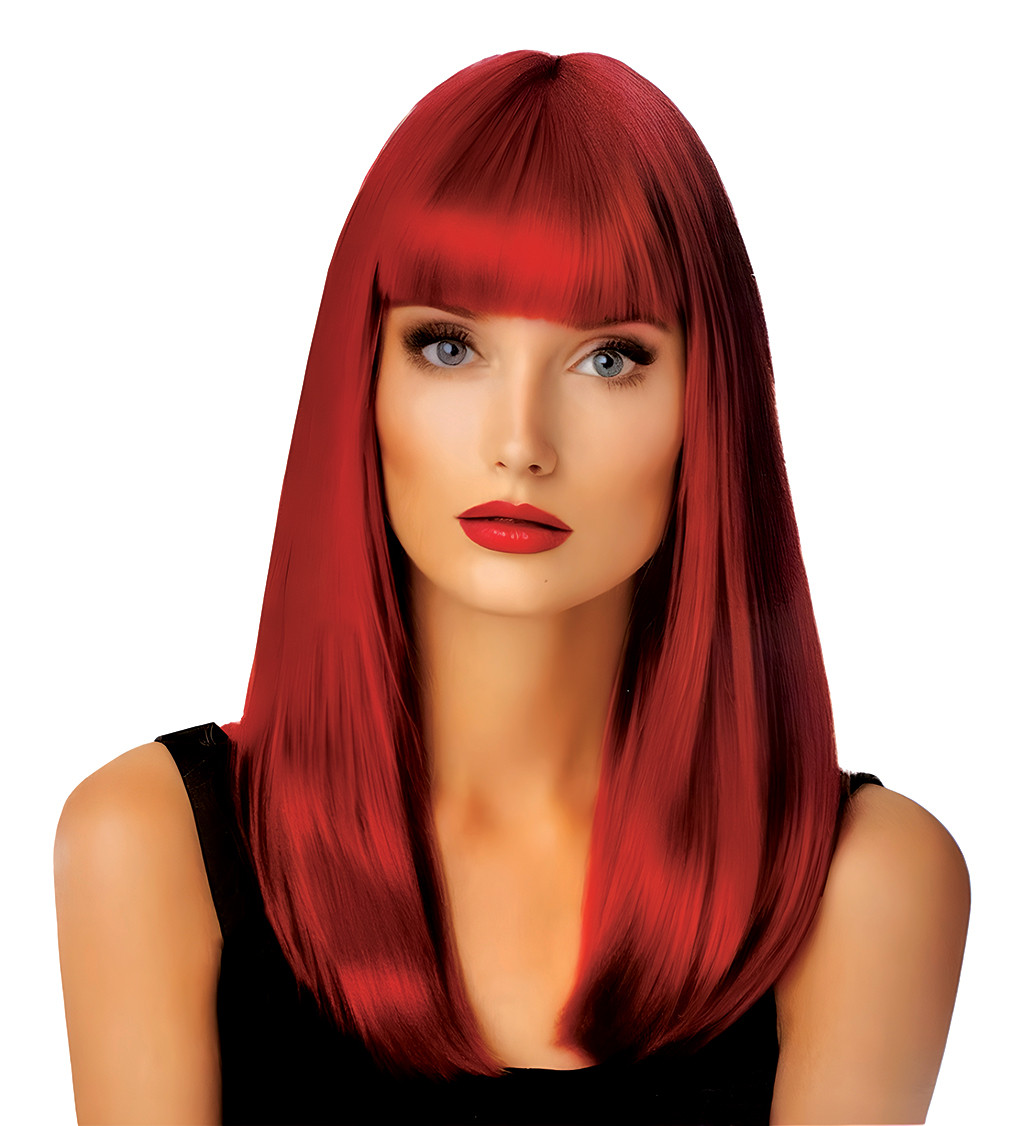 Paruka rovná s ofinou, červená