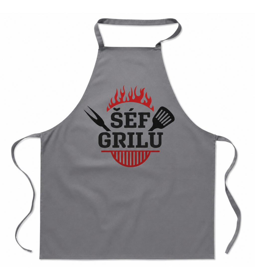 Zástěra šedá nápis - Šéf grilu