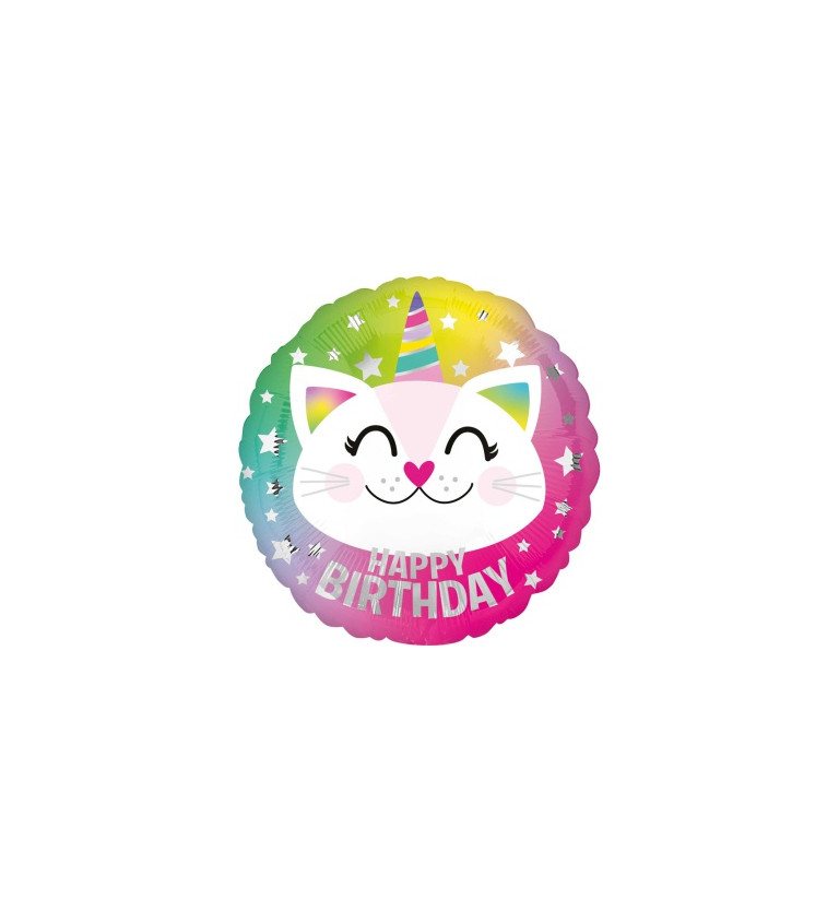 Fóliový balón- happy birthday kočka