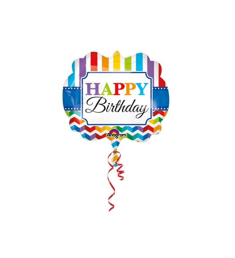 Pruhovaný balónek Happy Birthday