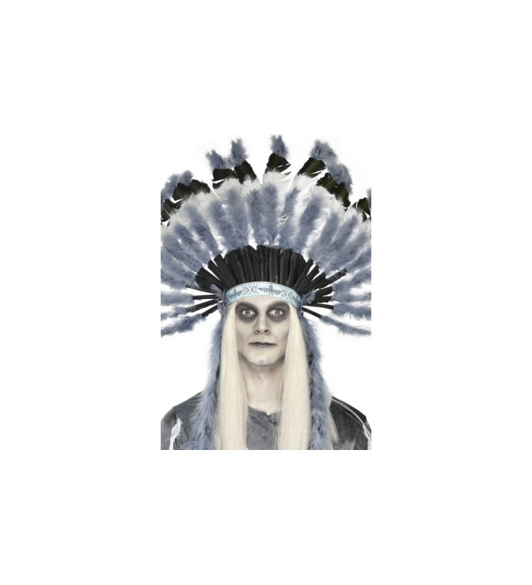 Indiánská čelenka pro náčelníky - deluxe, šedá
