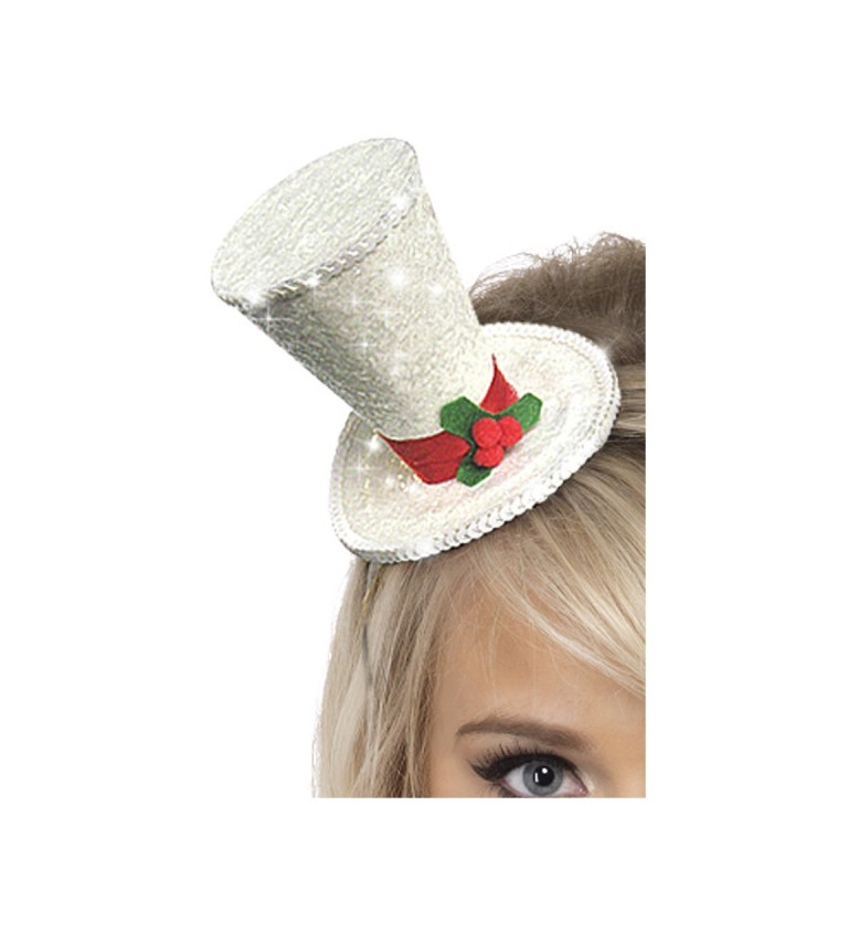 Bílý vánoční mini klobouček s flitry
