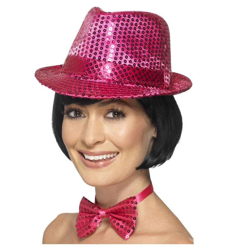 Flitrový klobouk - růžový