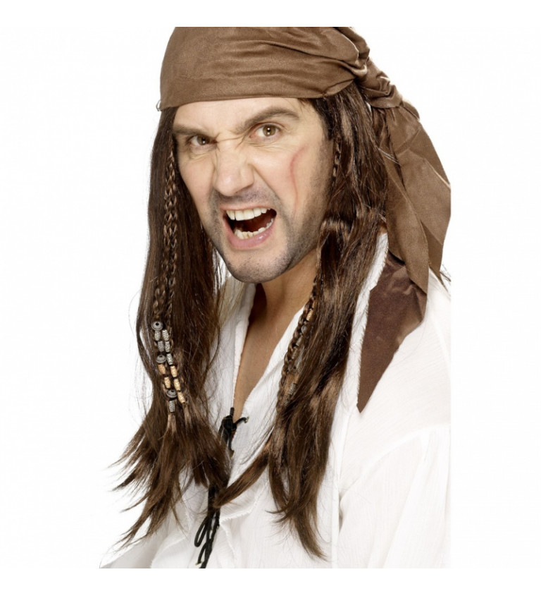Paruka Pirát s hnědým šátkem