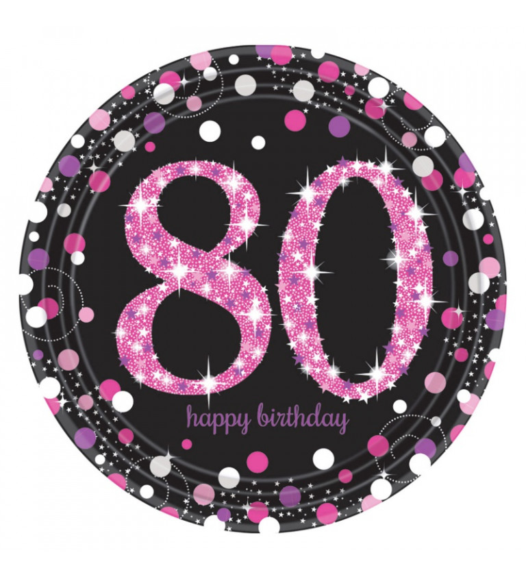 Černé talířky s růžovými puntíky - 80 let