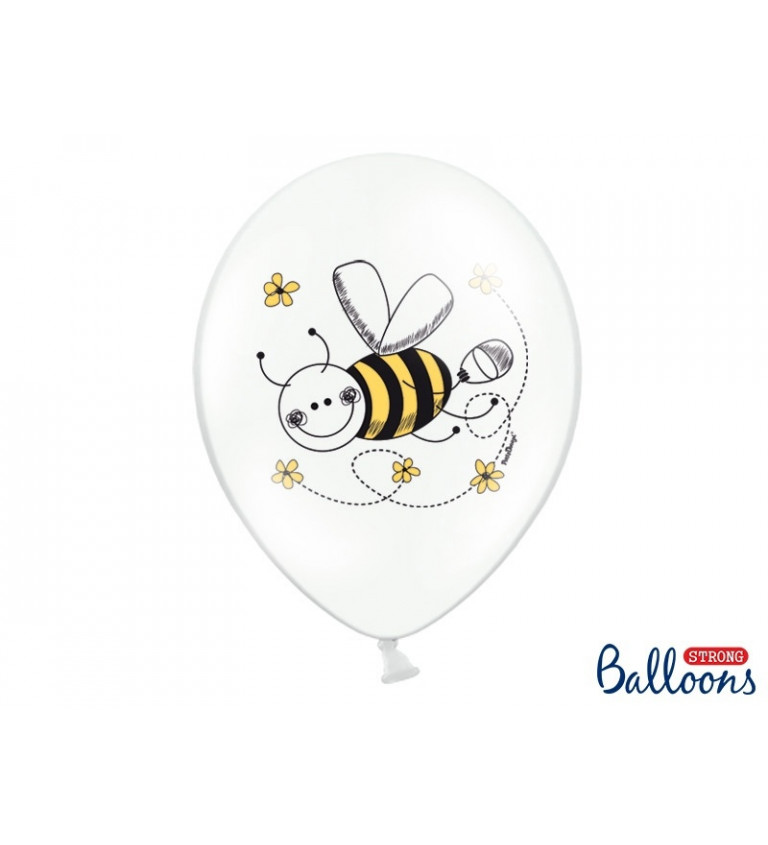 Balónek pastelový bílý/žlutý - Včelka