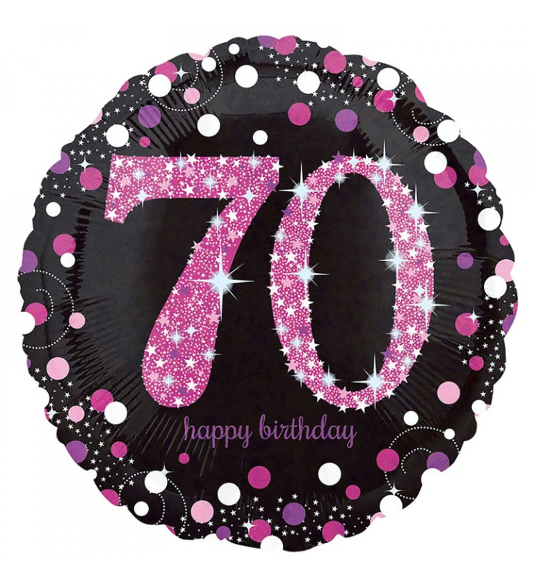Růžový balónek - "70 happy birthday"