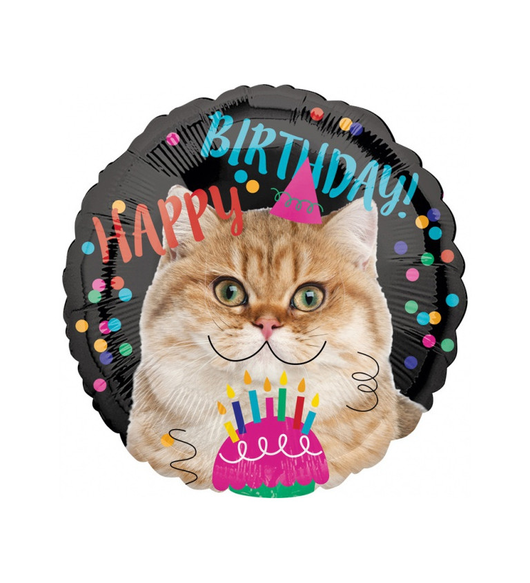 Balónek Happy Birthday - kočka