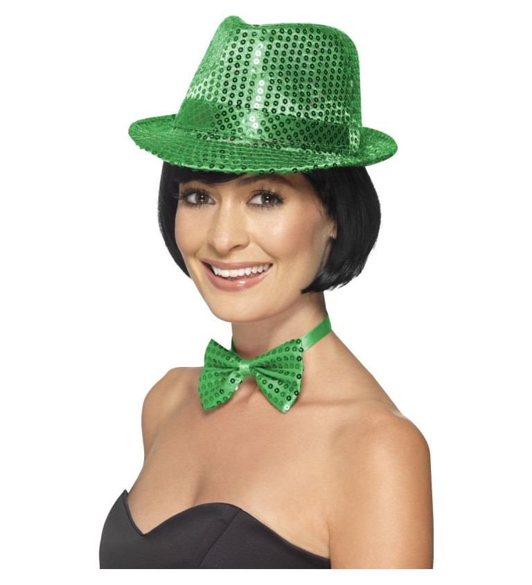 Glitrový zelený klobouk