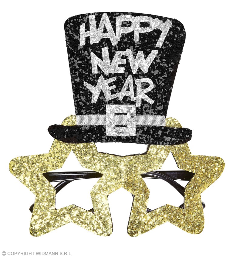 Brýle s hvězdami a kloboukem Happy New Year