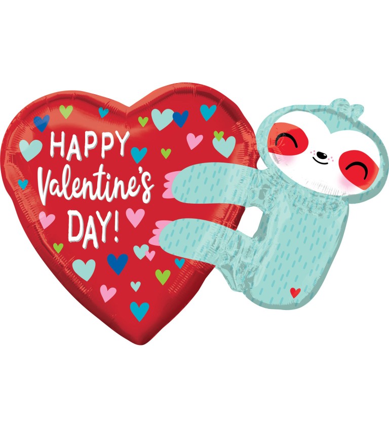 Valentýnské srdce s lenochodem fóliový balónek
