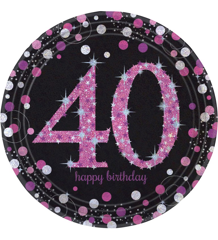 Černo-růžové talířky 40. narozeniny