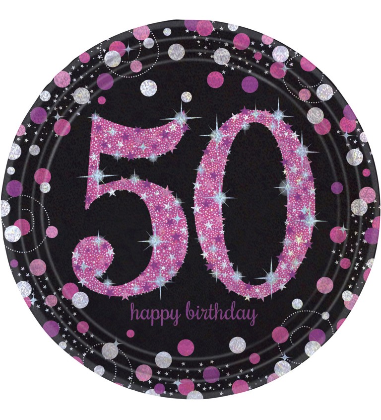 Černo-růžové talířky 50. narozeniny