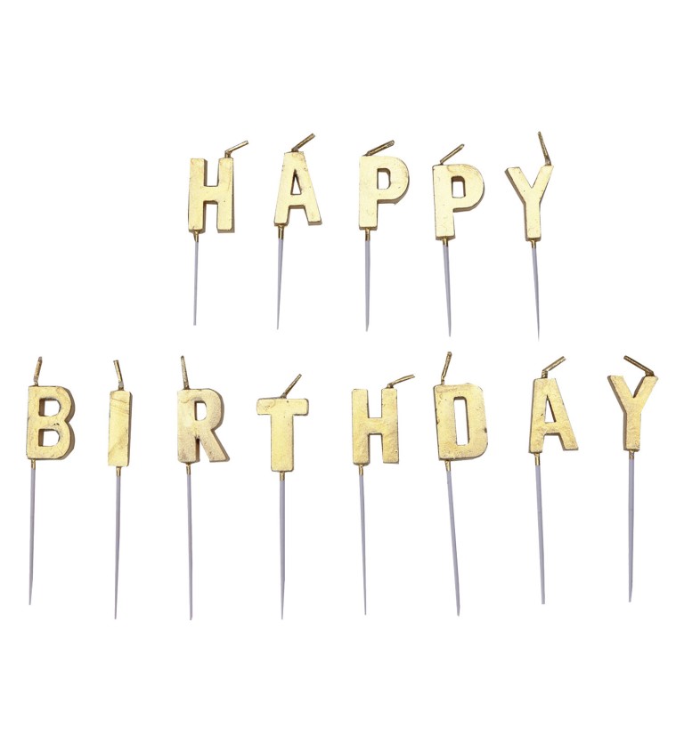 Zlaté dortové svíčky Happy Birthday