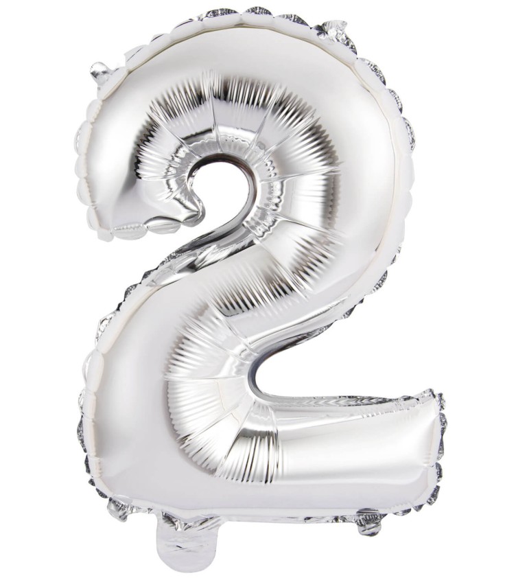 Stříbrný fóliový balónek číslo 2 - mini